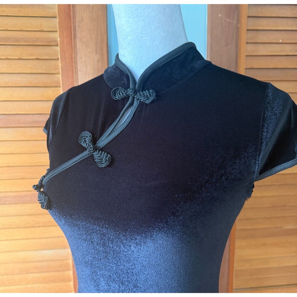 Gothic Victorian Punk Emo Shanghai Nights Black Velvet Cheongsam Dress - Picture 5 of 7